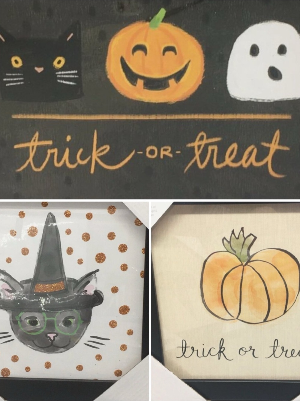 3pc Punch Studio Halloween Framed Print Set Trick or Treat Cat Pumpkin Ghost NEW